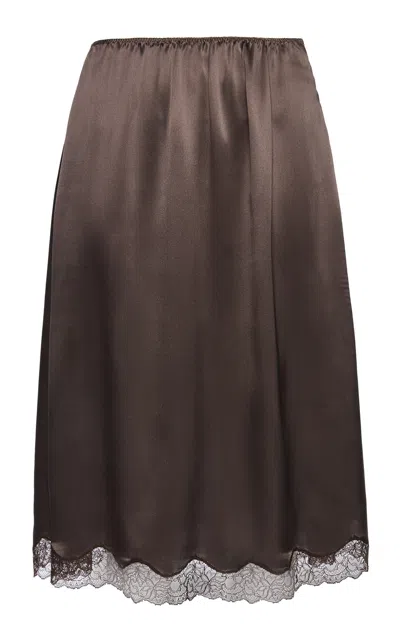 Magda Butrym Lace-trimmed Silk Midi Skirt In Brown