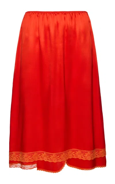 Magda Butrym Lace-trimmed Silk Midi Skirt In Pink