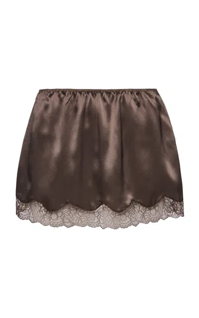Magda Butrym Lace-trimmed Silk Mini Skirt In Brown