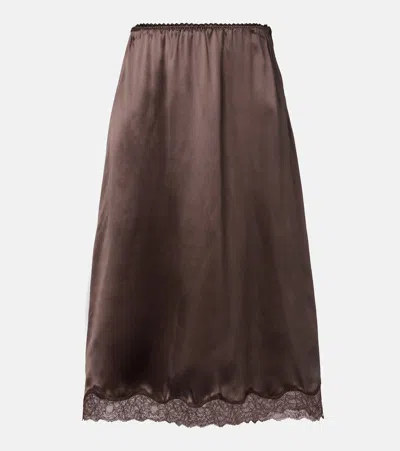 Magda Butrym Lace-trimmed Silk Satin Slip Skirt In Brown