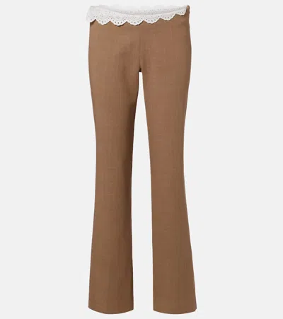Magda Butrym Lace-trimmed Wool Straight Pants In Neutral