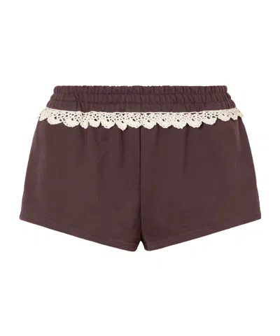 Magda Butrym Lace-trimmed Cotton-jersey Shorts In Brown
