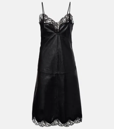 Magda Butrym Lace-trimmed Leather Midi Dress In Black