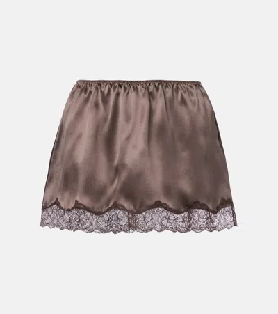 Magda Butrym Lace-trimmed Silk Satin Miniskirt In Brown