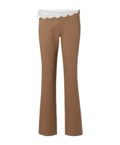 Magda Butrym Lace-trimmed Wool Straight Pants In Brown