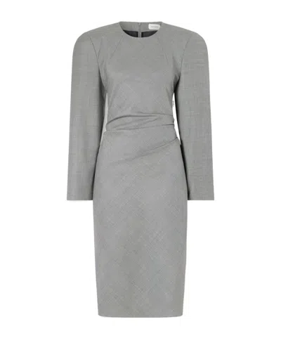 Magda Butrym Tie-detailed Gathered Padded Wool-blend Midi Dress In Gray
