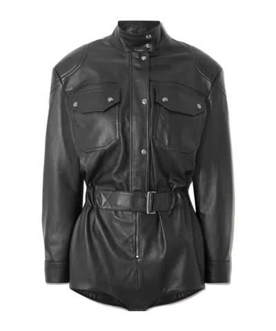 Magda Butrym Lace-up Leather Bodysuit In Black