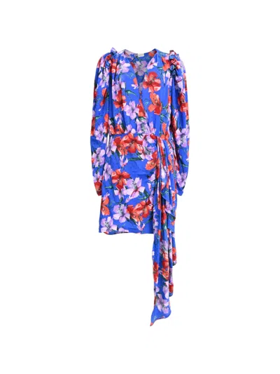 Pre-owned Magda Butrym Lagos Floral-print Dress In Blue