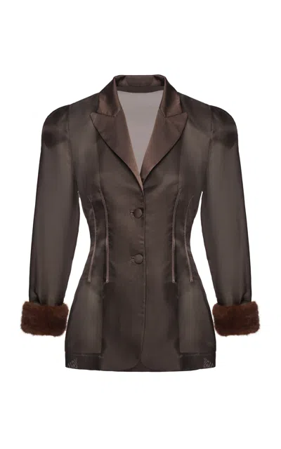 Magda Butrym Lapel Silk Blazer In Grey
