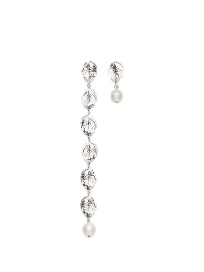 Magda Butrym Leaf Pearl Earrings In Silver