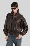 Magda Butrym Oversized High Neck Leather Jacket In Brown