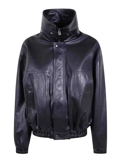 Magda Butrym Leather Aviator Jacket In Blue