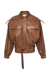 Magda Butrym Leather Belted Bomber Jacket In Brown