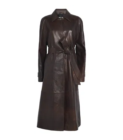 Magda Butrym Leather Belted Trench Coat In Brown