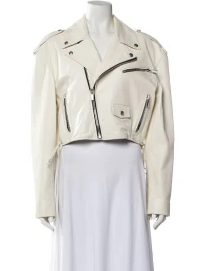 Pre-owned Magda Butrym Leather Biker Jacket In White