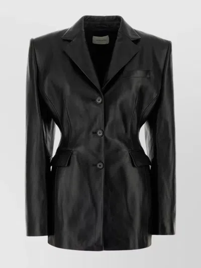 Magda Butrym Leather Blazer With Waist Belt And Notched Lapels In Black