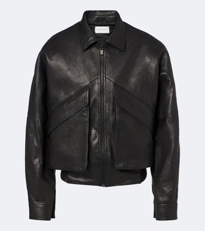 Magda Butrym Classic Collar Vintage Leather Jacket In Black In Brown
