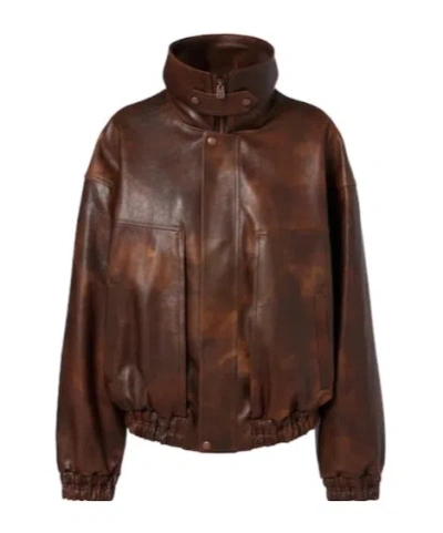 Magda Butrym Leather Blouson Jacket In Brown