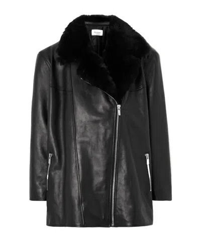 Magda Butrym Leather Coat With Lapel In Black