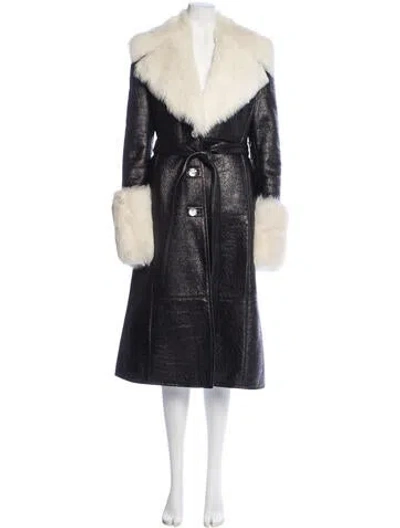 Pre-owned Magda Butrym Leather Colorblock Pattern Faux Fur Coat In Multi