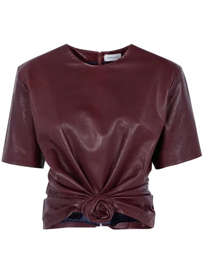 Magda Butrym Leather Cropped Blouse In Burgundy