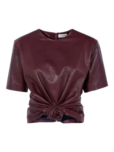 Magda Butrym Leather Cropped Blouse In Brown