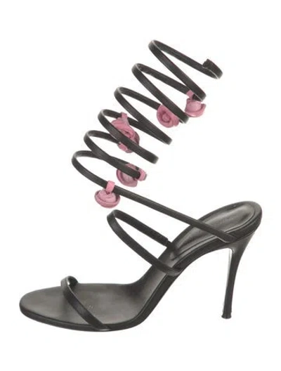 Pre-owned Magda Butrym Leather Crystal Embellishments Mules In Black