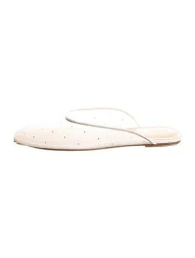Pre-owned Magda Butrym Leather Crystal Embellishments Mules In White