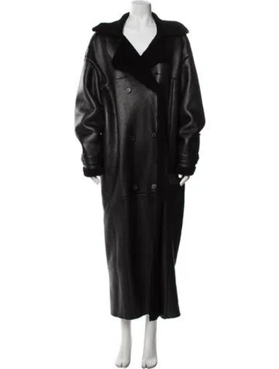 Pre-owned Magda Butrym Leather Faux Fur Coat In Blue