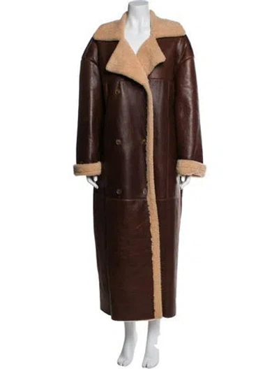 Pre-owned Magda Butrym Leather Faux Fur Coat In Brown