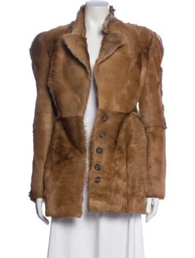 Pre-owned Magda Butrym Leather Faux Fur Coat In Brown