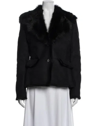 Pre-owned Magda Butrym Leather Faux Fur Jacket W/ Tags In Black