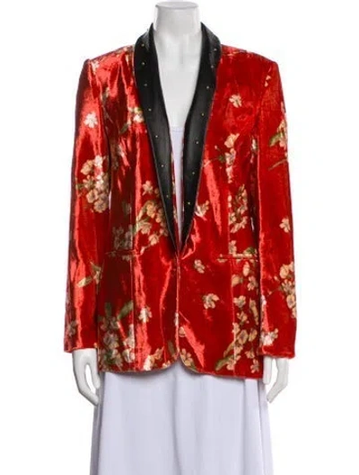 Pre-owned Magda Butrym Leather Floral Print Evening Jacket In Red