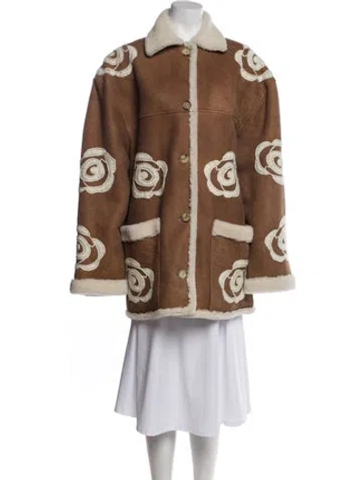 Pre-owned Magda Butrym Leather Graphic Print Jacket In Brown