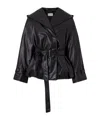 Magda Butrym Double-breasted Belted Hooded Leather Jacket In Black