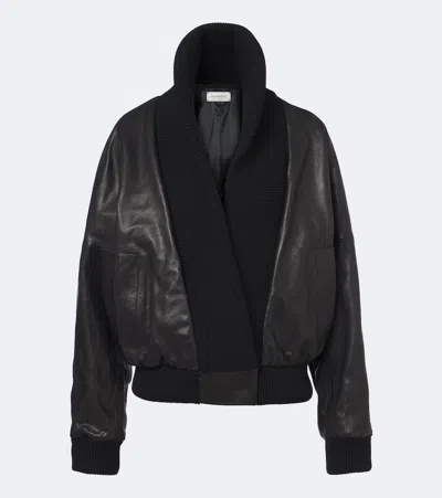 Magda Butrym Ribbed Leather Cropped Jacket Relaxed Fit In Black