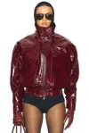 Magda Butrym Cropped Patent Leather Jacket In Bordeaux