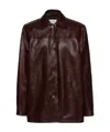 Magda Butrym Burgundy Oversized Button Up Leather Jacket In Brown