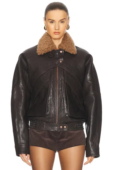 Magda Butrym Shearling-trimmed Textured-leather Jacket In Brown