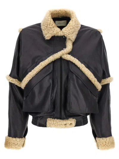 Magda Butrym Leather Jacket With Unique Fur Insert In Black