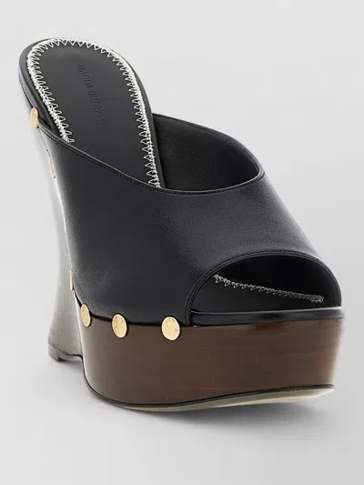Magda Butrym Leather Mules Peep Toe Wooden Wedge In Multi