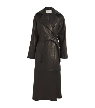 Magda Butrym Leather Oversized Trench Coat In Black