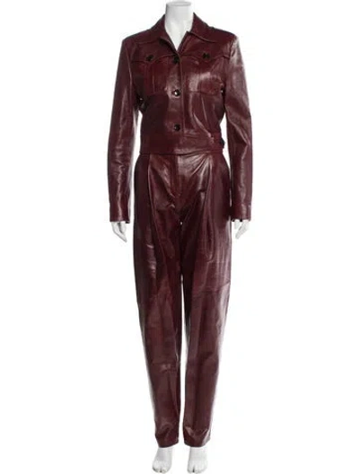 Pre-owned Magda Butrym Leather Pleated Accents Pant Set In Red
