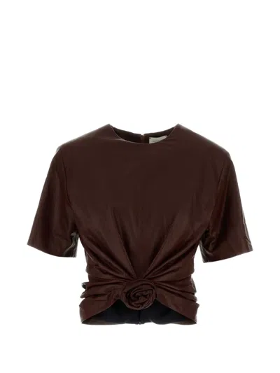 Magda Butrym Leather Rosette-detail Blouse In Brown