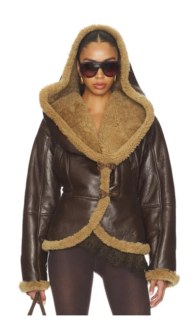 Magda Butrym Leather Shearling Hooded Jacket In Brown