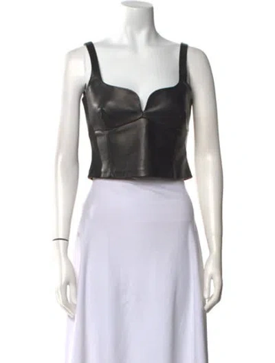 Pre-owned Magda Butrym Leather Square Neckline Crop Top In Black
