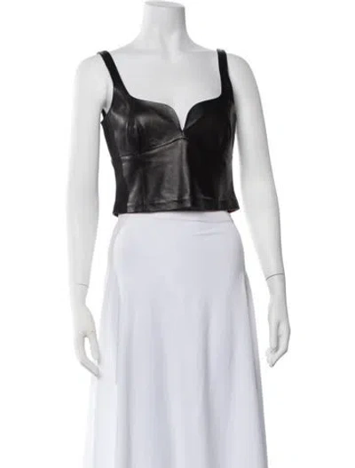 Pre-owned Magda Butrym Leather Square Neckline Crop Top In Black