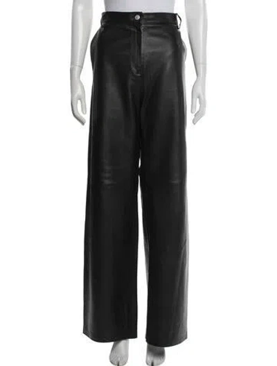 Pre-owned Magda Butrym Leather Wide Leg Pants In Black