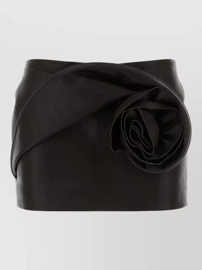 Magda Butrym Leather Wrap Mini Skirt Floral Buttons In Brown