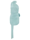 Magda Butrym Light Blue Draped Mini Dress With Roses Applications In Stretch Cupro Wpman In Blue